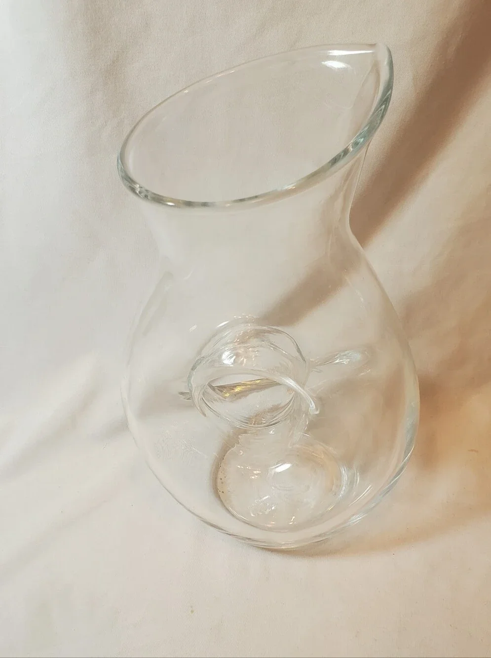 Wine Decanter Clear Glass Pitcher With Donut Hole Cutout Vintage Vase MCM Retro